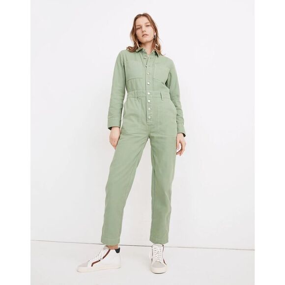 Madewell Garment-Dyed Relaxed Coverall Jumpsuit Pale Evergreen - Size: Small - Picture 1 of 13